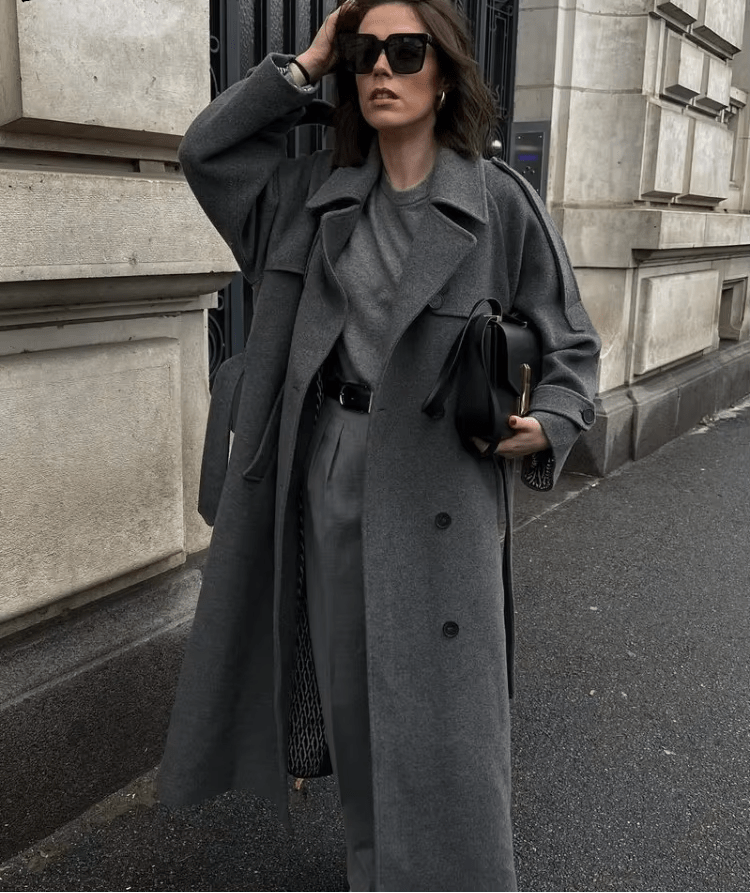 ZEYA - Alicia Gray Belted Long Coat