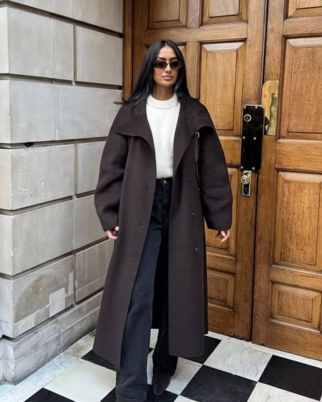 ZEYA - Meryl Stand Up Collar Belted Long Coat